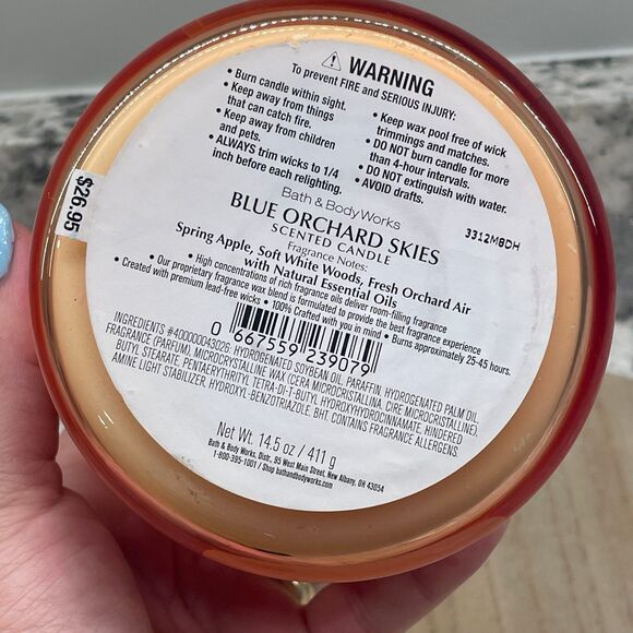 Bath & Body Works 3-Wick Scented Candle NEW Blue Orchard Skies 14.4 oz Apple - Picture 5 of 5